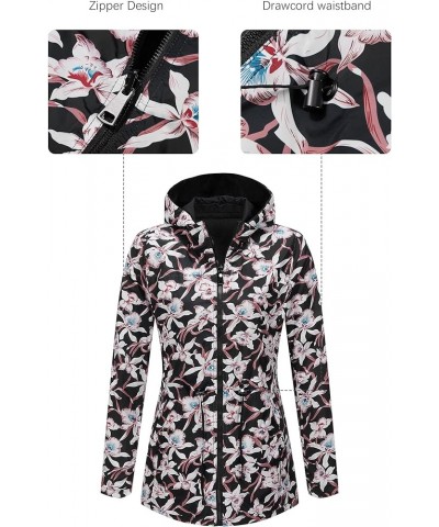 Women Reversible Lightweight Jacket Casual Windbreaker Outerwear Waterproof Outdoor Printed Raincoat Black $22.55 Coats