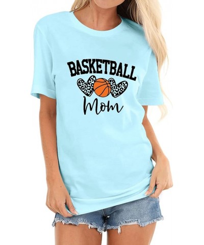 Womens Basketball Mom T-Shirt Graphic Tees Shirt Summer Short Sleeve Casual Tops Sky Blue $11.19 T-Shirts