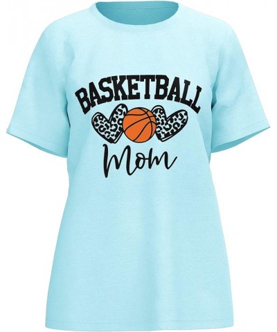 Womens Basketball Mom T-Shirt Graphic Tees Shirt Summer Short Sleeve Casual Tops Sky Blue $11.19 T-Shirts