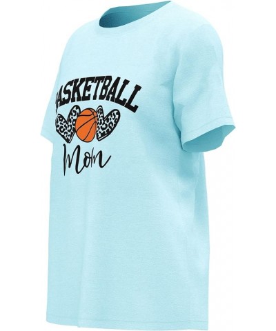 Womens Basketball Mom T-Shirt Graphic Tees Shirt Summer Short Sleeve Casual Tops Sky Blue $11.19 T-Shirts