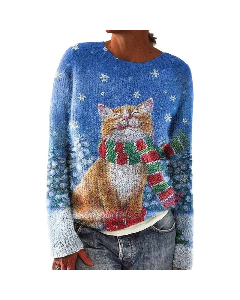 Womens Cat Tunic Sweater Long Sleeve Fall Casual Crewneck Knit Pullover Tops for Fall Winter Cat 04 $20.05 Sweaters