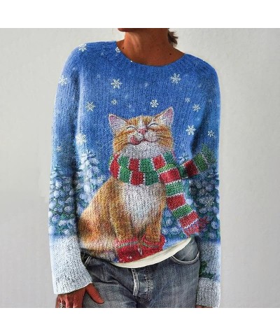 Womens Cat Tunic Sweater Long Sleeve Fall Casual Crewneck Knit Pullover Tops for Fall Winter Cat 04 $20.05 Sweaters