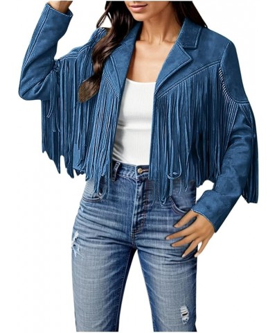 Women's Winter Coat for Women - Vintage Lapel Open Front Cowboy Style Long Sleeve Tassels Cardigan Coat Tops Coats for 1-blue...