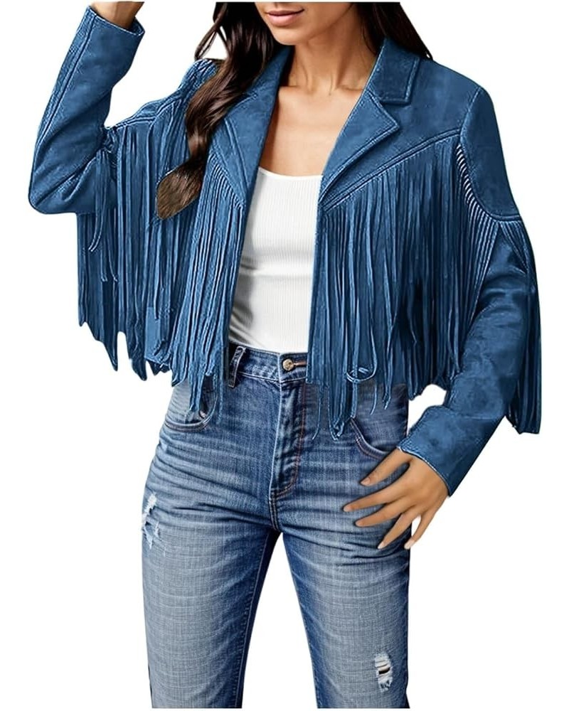 Women's Winter Coat for Women - Vintage Lapel Open Front Cowboy Style Long Sleeve Tassels Cardigan Coat Tops Coats for 1-blue...