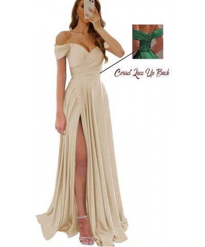 Off The Shoulder Prom Dresses for Women Satin Bridesmaid Dress with Slit Corset Formal Evening Gown Plum $24.75 Dresses