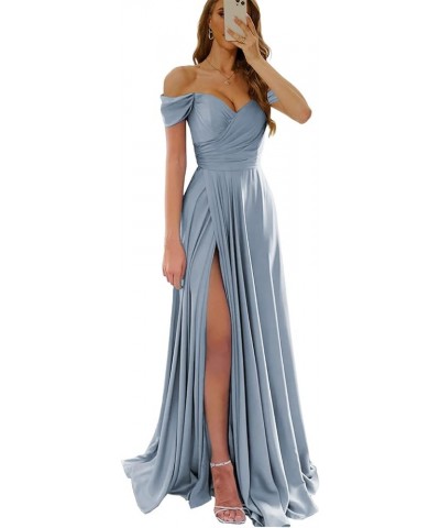 Off The Shoulder Prom Dresses for Women Satin Bridesmaid Dress with Slit Corset Formal Evening Gown Plum $24.75 Dresses