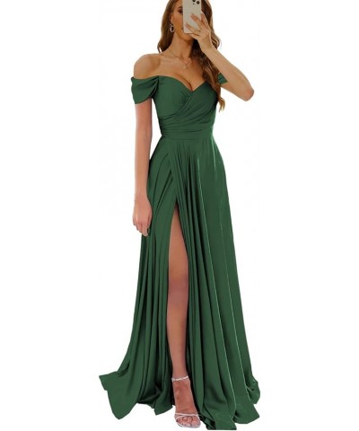 Off The Shoulder Prom Dresses for Women Satin Bridesmaid Dress with Slit Corset Formal Evening Gown Plum $24.75 Dresses