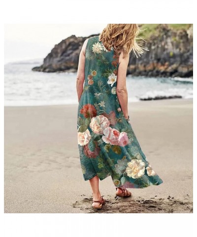 Summer Dresses 2024 Sleeveless Print Maxi Dress with Round Neck and Two Large Pockets Dresses for Women 2024 01-green $10.15 ...