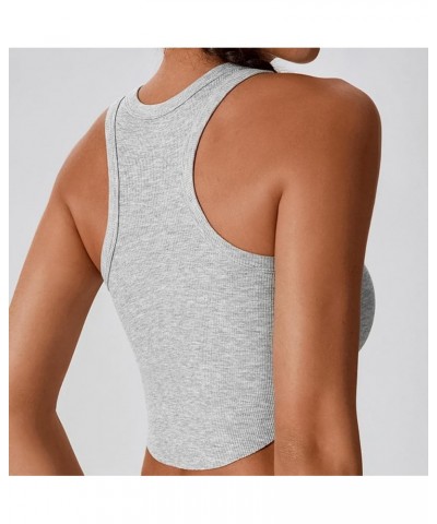 Sleeveless Fitted Tank Tops for Women Crew Neck Racerback Casual Basic Ribbed Knit Curved Hem Crop Tank Tops Grey $10.80 Tanks