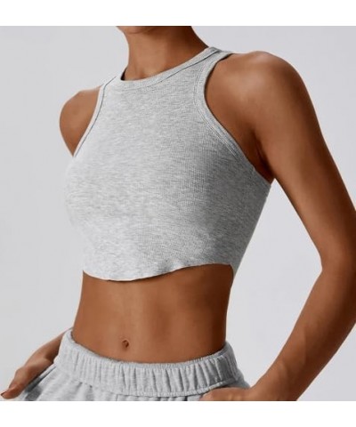 Sleeveless Fitted Tank Tops for Women Crew Neck Racerback Casual Basic Ribbed Knit Curved Hem Crop Tank Tops Grey $10.80 Tanks