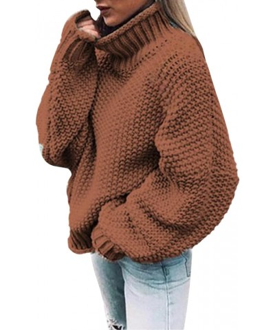 Womens Long Sleeve Turtleneck Knit Sweaters Drop Shoulder Pullover Sweater Oversized Winter Jumper Tops Brown $13.34 Activewear