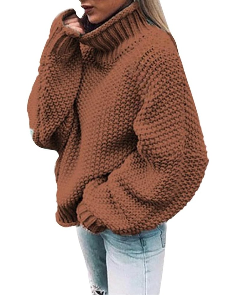 Womens Long Sleeve Turtleneck Knit Sweaters Drop Shoulder Pullover Sweater Oversized Winter Jumper Tops Brown $13.34 Activewear