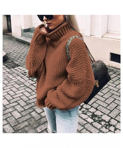 Womens Long Sleeve Turtleneck Knit Sweaters Drop Shoulder Pullover Sweater Oversized Winter Jumper Tops Brown $13.34 Activewear