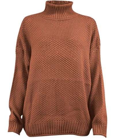 Womens Long Sleeve Turtleneck Knit Sweaters Drop Shoulder Pullover Sweater Oversized Winter Jumper Tops Brown $13.34 Activewear