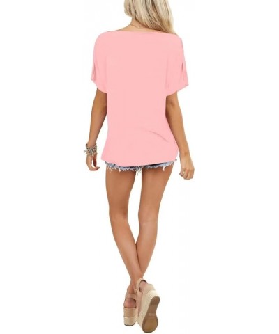 Women Off Shoulder Tops Short Sleeve T-Shirts Loose Blouses Oversized Tunic Tops Pink $12.49 Tops