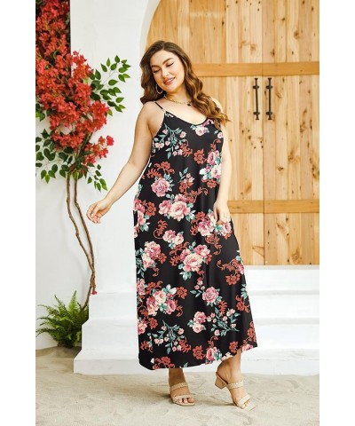 Women's Plus Size Summer Casual Sleeveless V Neck Strappy Maxi Dress Beach Loose Cami Long Dresses Yh1021 Rose Black $20.13 D...