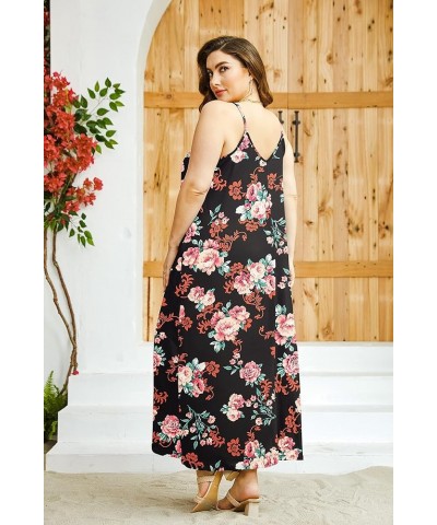 Women's Plus Size Summer Casual Sleeveless V Neck Strappy Maxi Dress Beach Loose Cami Long Dresses Yh1021 Rose Black $20.13 D...