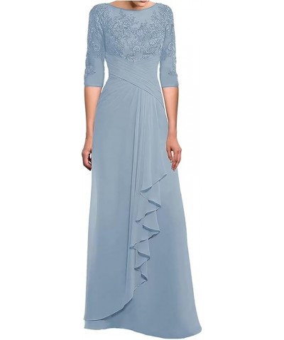 Women's Laces Appliques Mother of The Bride Dresses with Sleeves Long Chiffon Wedding Guest Dresses Dusty Blue1 $30.75 Dresses