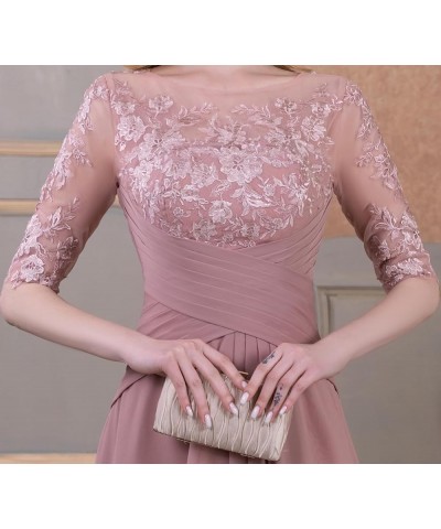 Women's Laces Appliques Mother of The Bride Dresses with Sleeves Long Chiffon Wedding Guest Dresses Dusty Blue1 $30.75 Dresses