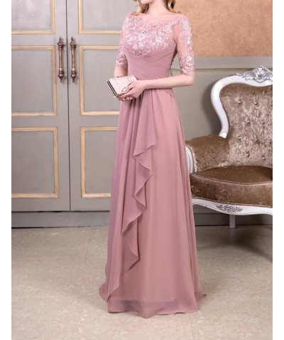 Women's Laces Appliques Mother of The Bride Dresses with Sleeves Long Chiffon Wedding Guest Dresses Dusty Blue1 $30.75 Dresses