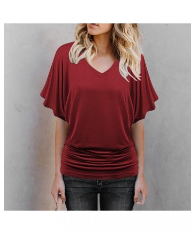 Women's Crop Tank Fashion Summer 2024 Bat Sleeve Casual Solid T-Shirt Tops Blouse Wine $6.30 Tanks