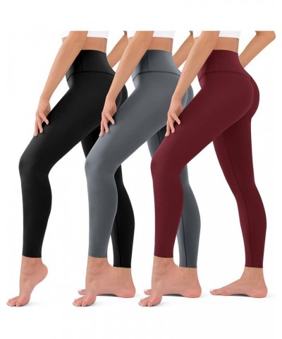 3 Pack High Waisted Womens Leggings, Soft Tummy Control Workout Women Yoga Pants Black/Grey/Wine Red $12.22 Activewear