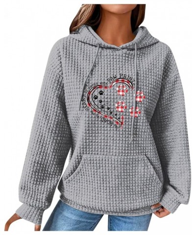 Women's Waffle-knit Hooded Sweatshirt Cute Love Heart Dog Paw Printed Pullover Fall Winter Trendy Clothes Gray $9.61 Hoodies ...