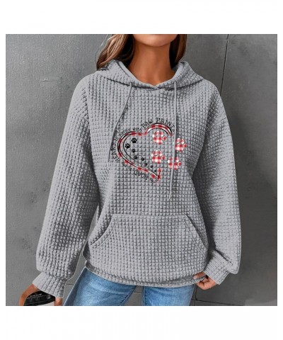 Women's Waffle-knit Hooded Sweatshirt Cute Love Heart Dog Paw Printed Pullover Fall Winter Trendy Clothes Gray $9.61 Hoodies ...