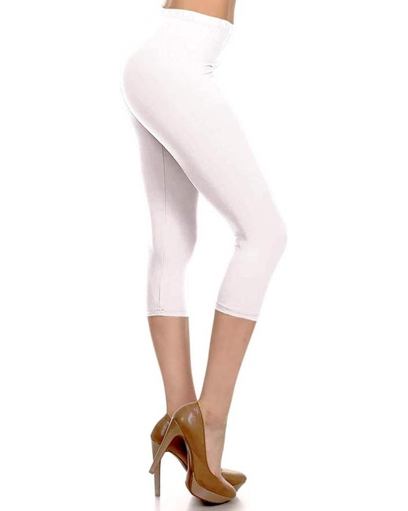 Women's High Waist Solid Microfiber Ultra Soft Capri Leggings (One Size) White $10.61 Leggings