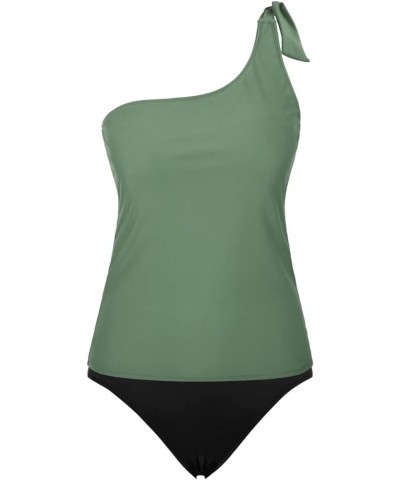 Tankini Bathing Suits for Women One Shoulder Swimwear Asymmetric Tummy Control Two Piece Swimsuits Army Green $13.33 Swimsuits