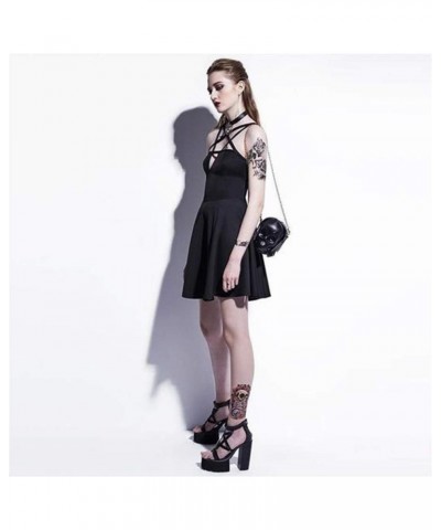 Star Women Pentagram Hollow Out Sexy Gothic Dress Sleeveless Backless Strap Printed Club Dress Black02 $12.46 Dresses