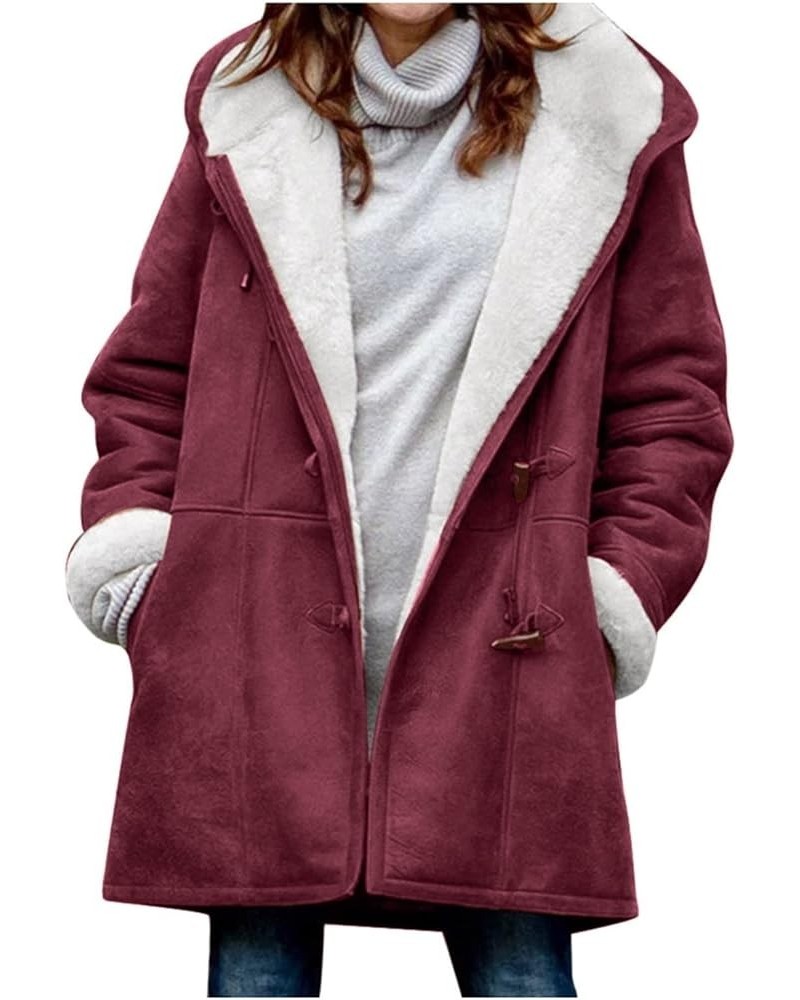 Black Trench Coat for Women 2023 Rain Jacket Winter Hooded Oversized Elegant Windbreaker Fall Long Coats for Women 45-wine $1...