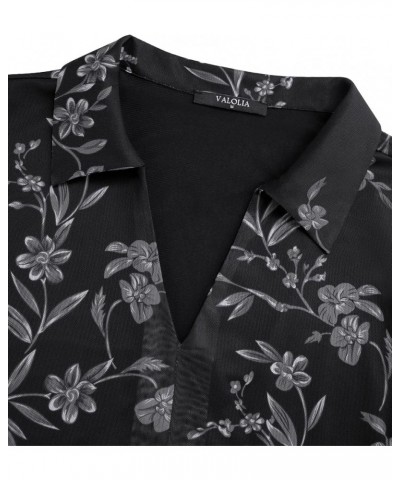 Womens 3/4 Sleeve Mesh Blouses Double Layers Tops Casual V Neck Floral Shirts Multi Black $10.56 Tops