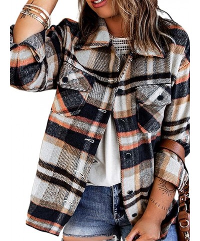 Womens Plaid Flannel Shacket Plus Size Fall Shirts Long Sleeve Button Down Outerwear Tops 2023 Orange $15.91 Blouses