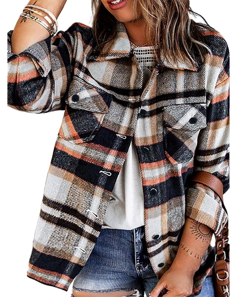 Womens Plaid Flannel Shacket Plus Size Fall Shirts Long Sleeve Button Down Outerwear Tops 2023 Orange $15.91 Blouses