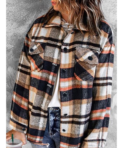 Womens Plaid Flannel Shacket Plus Size Fall Shirts Long Sleeve Button Down Outerwear Tops 2023 Orange $15.91 Blouses