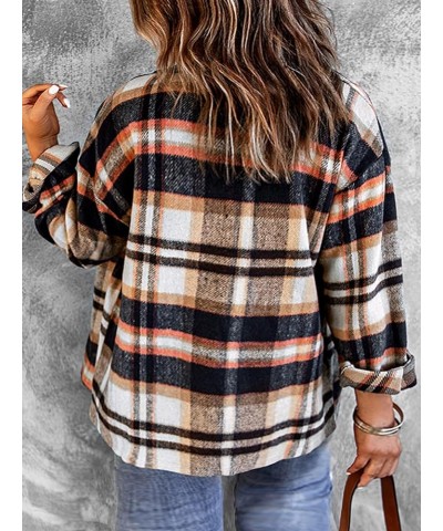 Womens Plaid Flannel Shacket Plus Size Fall Shirts Long Sleeve Button Down Outerwear Tops 2023 Orange $15.91 Blouses