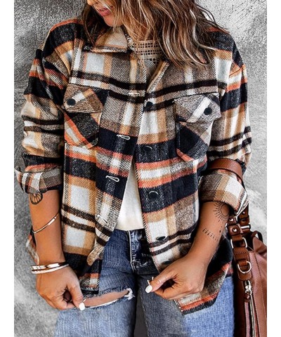 Womens Plaid Flannel Shacket Plus Size Fall Shirts Long Sleeve Button Down Outerwear Tops 2023 Orange $15.91 Blouses