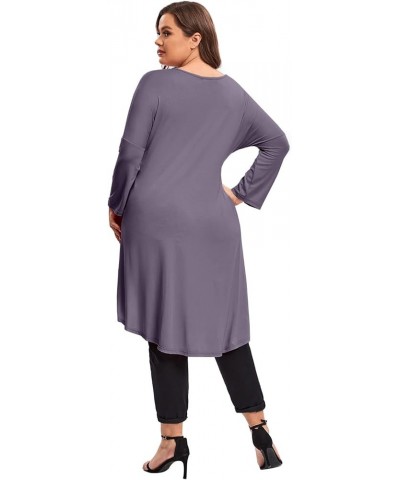 Womens Plus Size Long Sleeve Hi Low Tunic Tops Long Loose Fit Flare Basic Swing Blouse Tops Shirt For Leggings Brown Purple $...