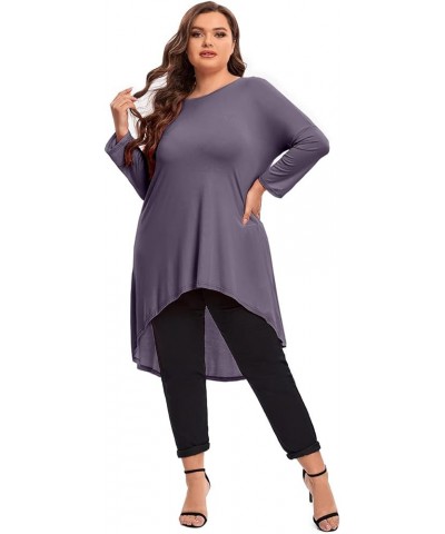 Womens Plus Size Long Sleeve Hi Low Tunic Tops Long Loose Fit Flare Basic Swing Blouse Tops Shirt For Leggings Brown Purple $...