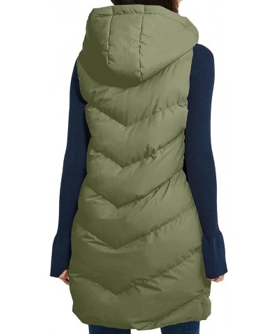 Women's Long Quilted Puffer Vest Sleeveless Hooded Full Zip Padded Jacket Coats with Pockets Green $22.00 Vests