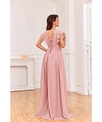 Chiffon Bridesmaid Dresses for Wedding with Sleeves Empire Waist Ruffle Long Formal Dress for Women Burgundy $21.00 Dresses