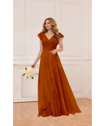 Chiffon Bridesmaid Dresses for Wedding with Sleeves Empire Waist Ruffle Long Formal Dress for Women Burgundy $21.00 Dresses