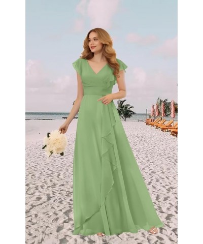 Chiffon Bridesmaid Dresses for Wedding with Sleeves Empire Waist Ruffle Long Formal Dress for Women Burgundy $21.00 Dresses