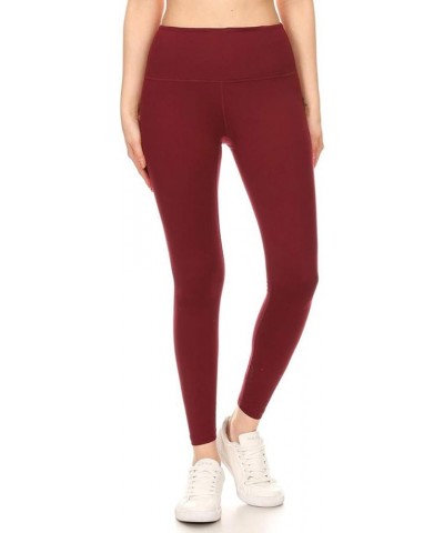 Women's High Waist Workout Leggings Tummy Control Active Yoga Pants 7/8 Length Burgundy $9.00 Activewear