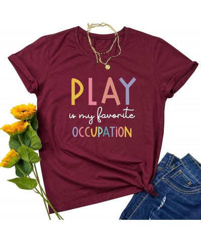 Women Summer Tops Graphic Tees Wine Red $10.25 T-Shirts