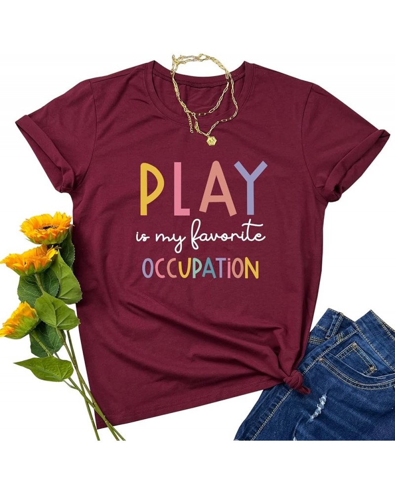 Women Summer Tops Graphic Tees Wine Red $10.25 T-Shirts