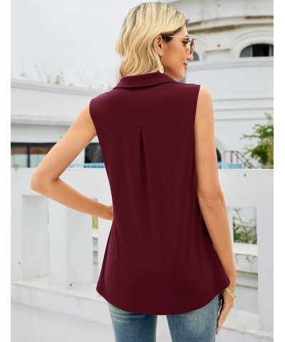 Sleeveless Tops for Women - Summer V Neck Casual Tank Tops Loose Solid Collar Polo Shirts Wine Red $11.75 Tanks