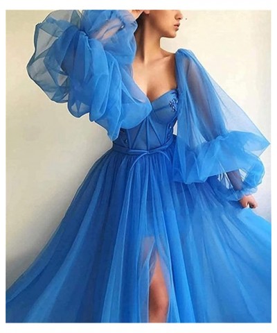 Puffy Sleeve Prom Dresses Long Sweetheart Tulle Split Backless Ball Gowns for Women Formal 2023 Aqua $43.67 Dresses