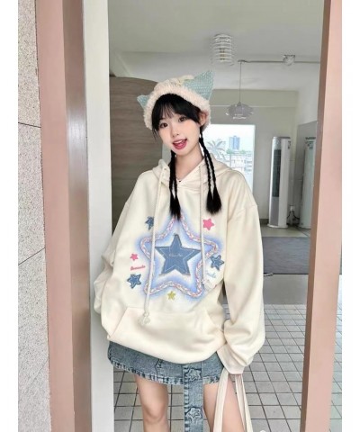 Kawaii Preppy Star Hoodie Harajuku Embroidery Star Graphic Aesthetic Y2k Cutecore Pocket Casual Grunge Streetwear $20.68 Hood...